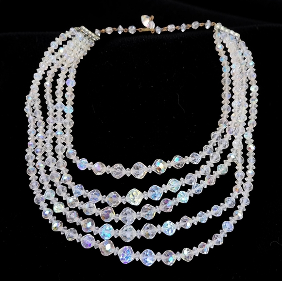 Vintage Jewelry - Vintage 1950s 5 Strand AB Crystal Necklace